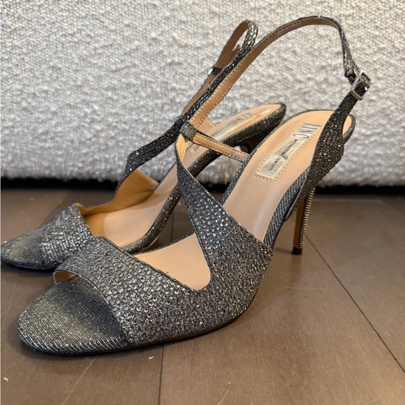 INC International Concepts Glittering Silver Heels - Picture 1 of 7